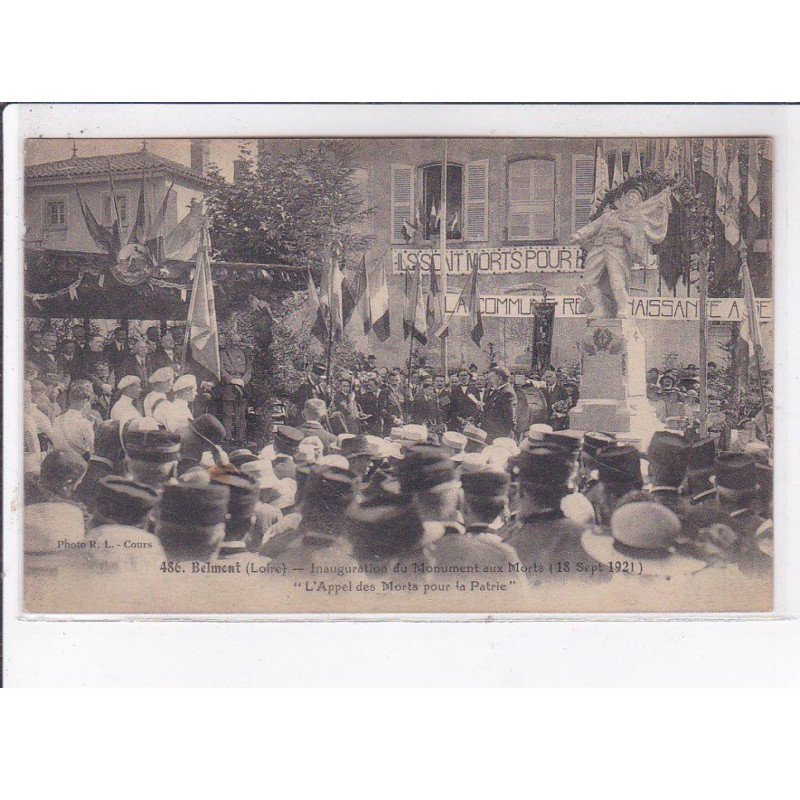 BELMONT: inauguration du monument aux morts 1921 l'appel des morts pour la patrie - très bon état
