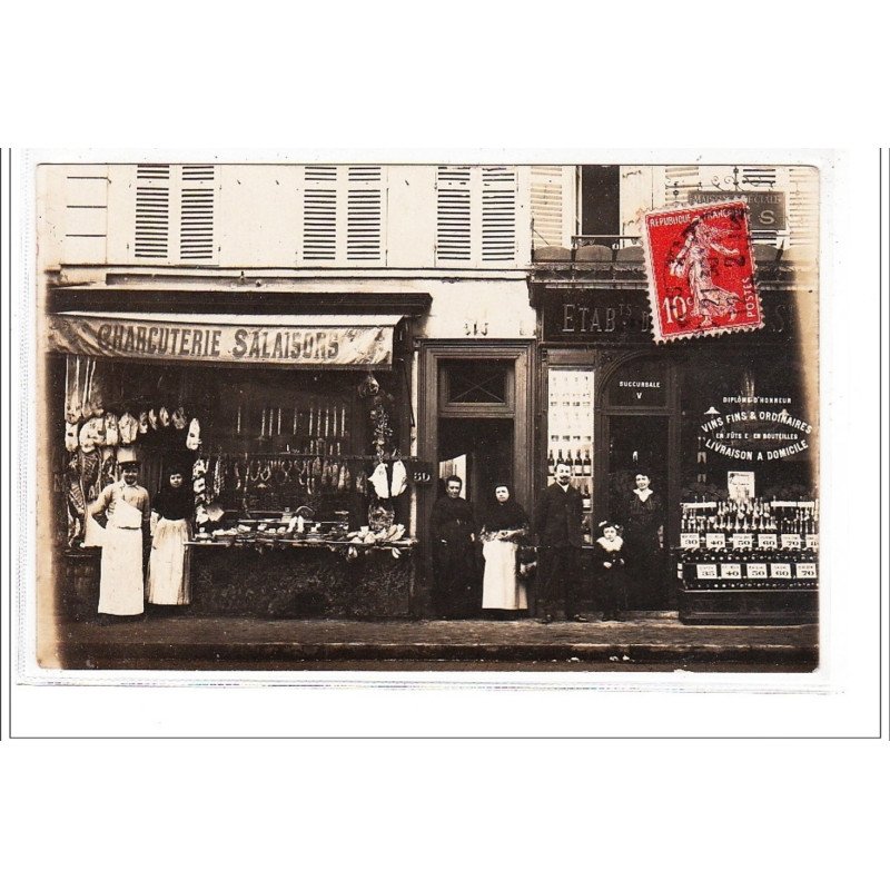 PARIS 13 : carte photo de magasins (charcuterie et caviste) -  très bon état