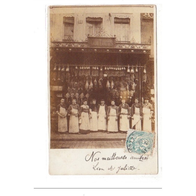 PARIS : carte photo de la boucherie Léon LOURS - très bon état