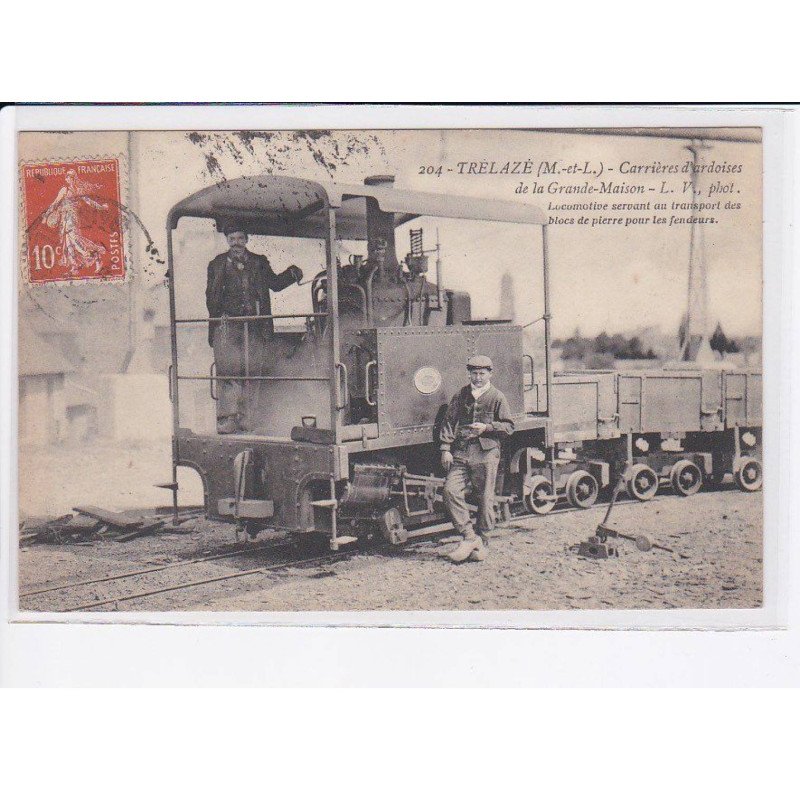TRELAZE: carrières d'ardoises de la grande-maison, locomotive servant au transport des blocs de pierre - très bon état