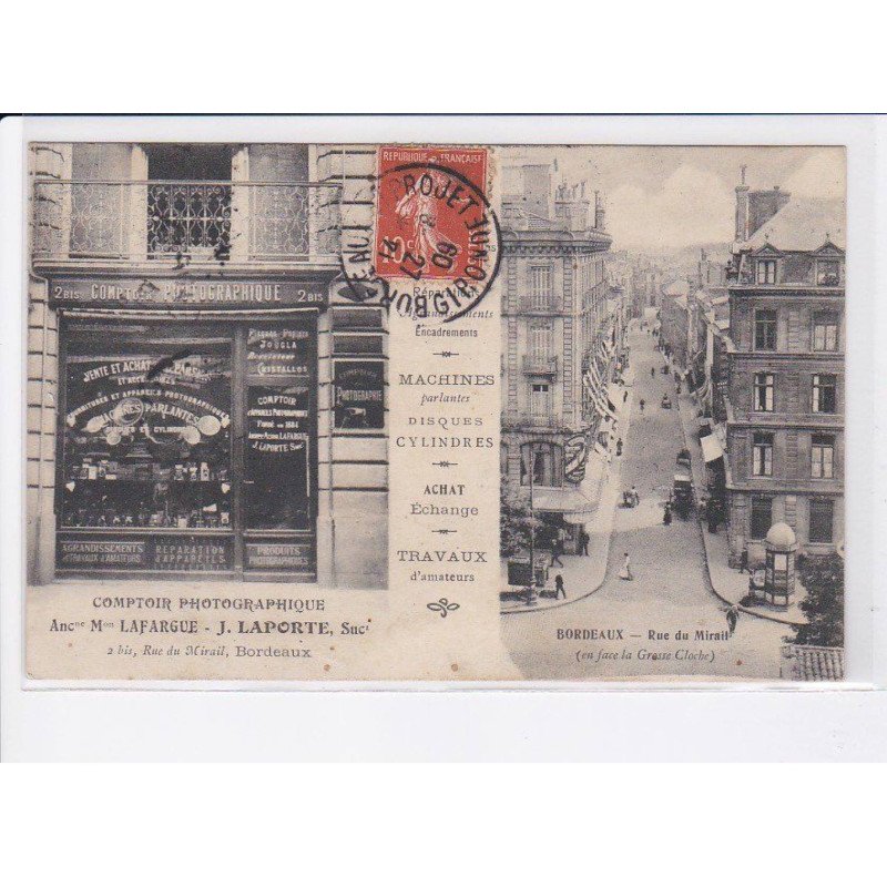 BORDEAUX: rue du mirail, comptoir photographique, machines parlantes disques cylindres - très bon état