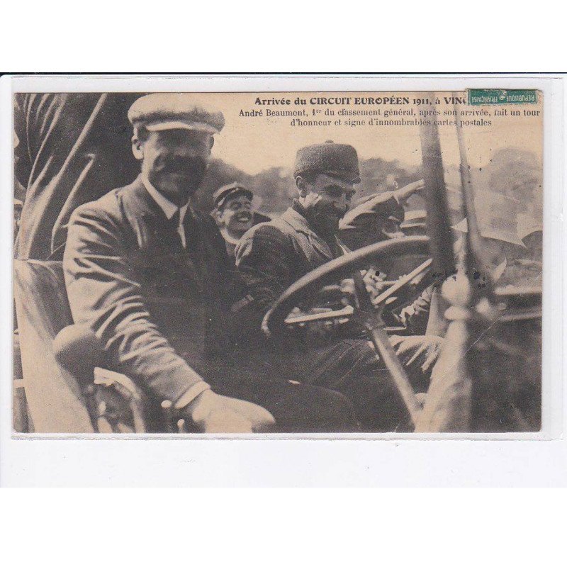 VINCENNES: arrivée du circuit européen 1911 andré beaumont 1er du classement général - état