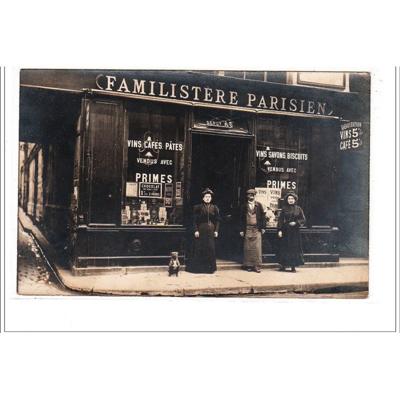 PARIS : carte photo du """"Familistère Parisien"""" épicerie - très bon état