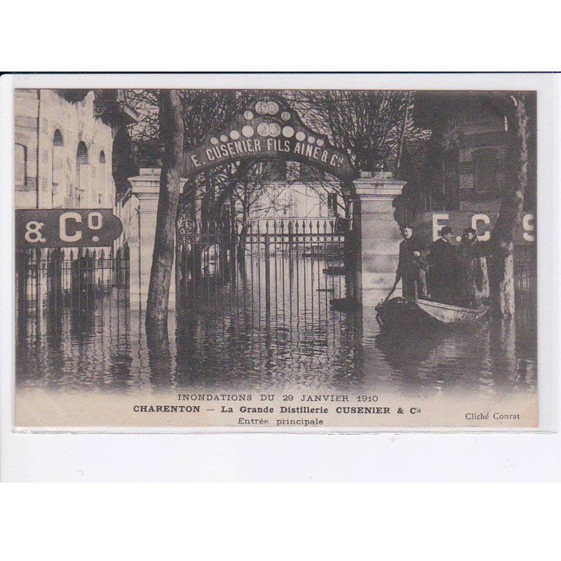 CHARENTON: grande distillerie cusenier et Cie, après l'inondation janvier 1910 entrée principale - très bon état