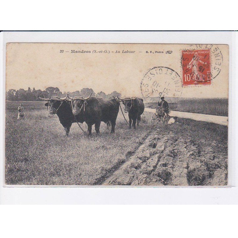 MANDRES: au labour, boeufs - état