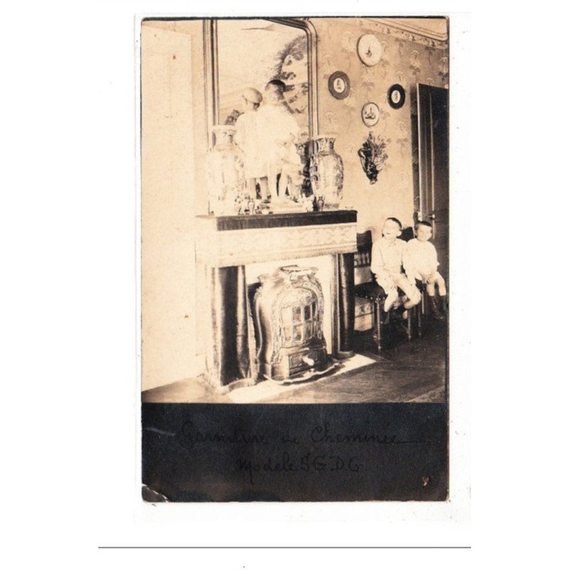 PARIS : carte photo publicitaire pour la garniture de cheminée - bon état PARIS : carte photo publicitaire pour la garniture de cheminée - bon état