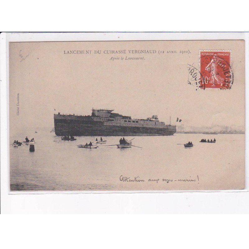 BORDEAUX: lancement du cuirassé vergniaud 1910 après le lancement - très bon état
