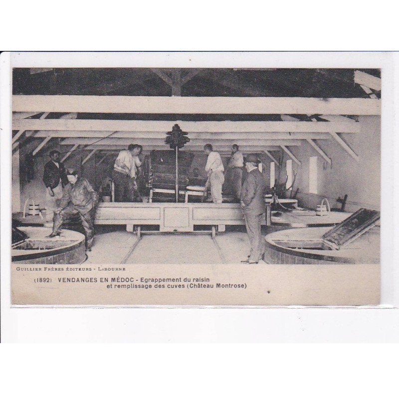LIBOURNE: vendanges en médoc, egrappement du raisin et remplissage des cuves, château montrose - très bon état