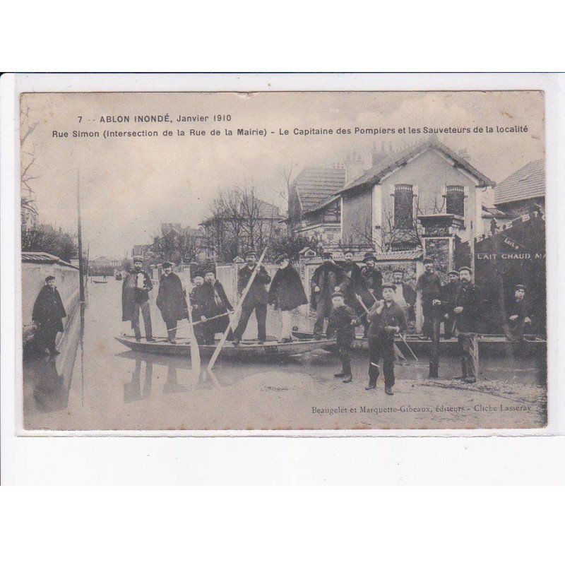 ABLON: inondé 1910, rue simon, la capitaine des pompiers et les sauveteurs de la localité - état