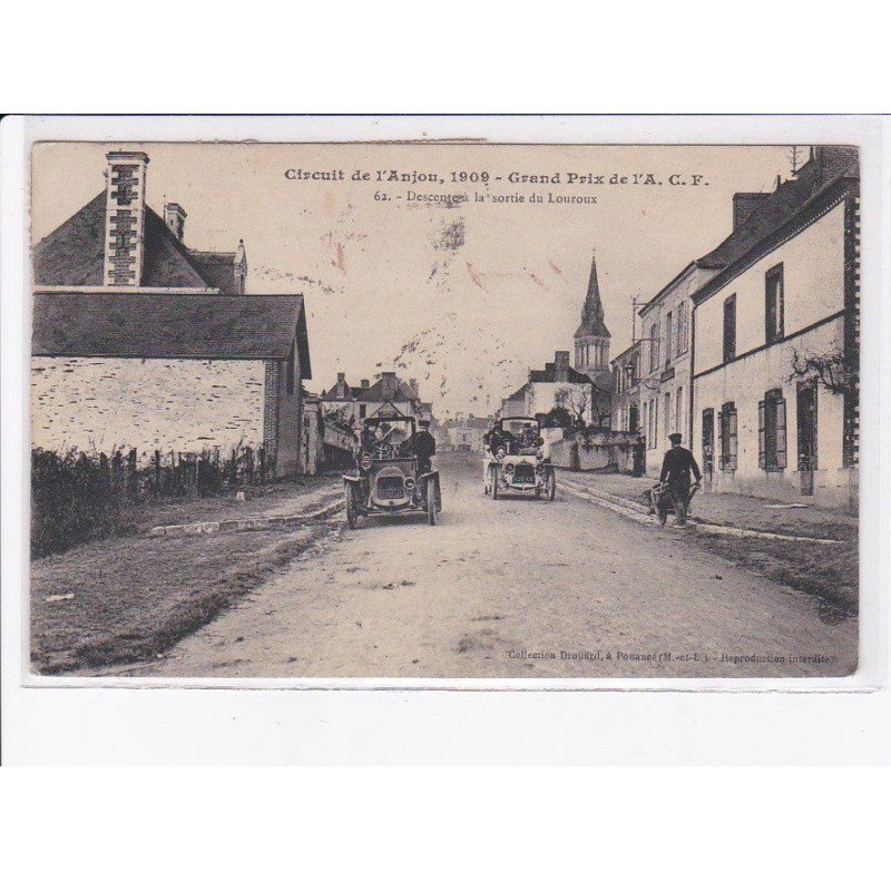 LOUROUX: circuit de l'anjou 1909, grand prix de l'A.C.F. descente à la sortie du louroux, automobile - très bon état
