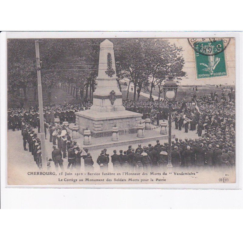 CHERBOURG: 1912, service funèbre en l'honneur des morts de "vendemiaire", le cortege - très bon état