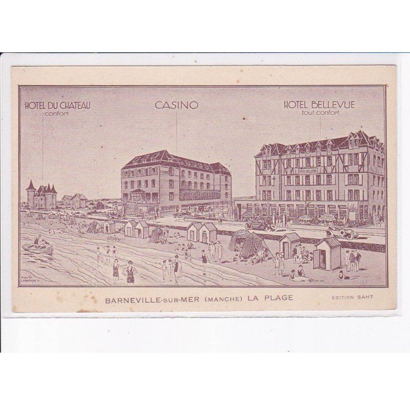 BARNEVILLE-sur-MER: la plage, hôtel du château, casino, hôtel bellevue - très bon état