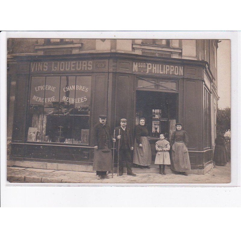 FRANCE: carte photo, à localiser, maison Philippon, vins liqueurs, épicerie mercerie - très bon état
