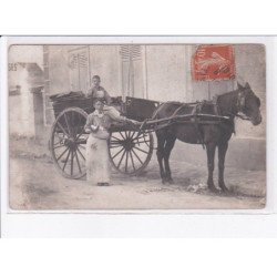 FRANCE: carte photo, à localiser, attelage, boucherie - très bon état