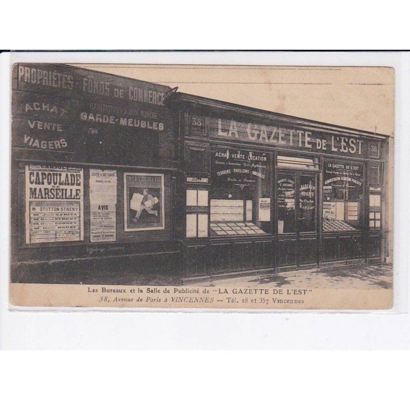 VINCENNES: les bureaux et la salle de publicité de "la gazette de l'est" - très bon état
