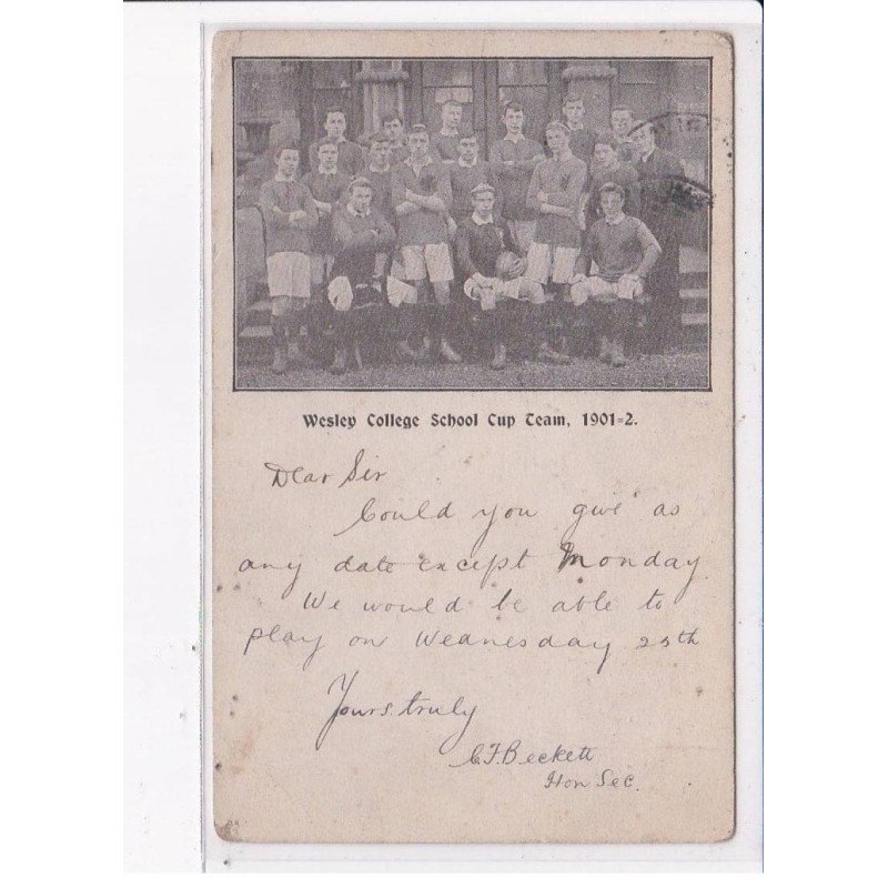 RUGBY: wesley college school cup team 1901-1902 - état