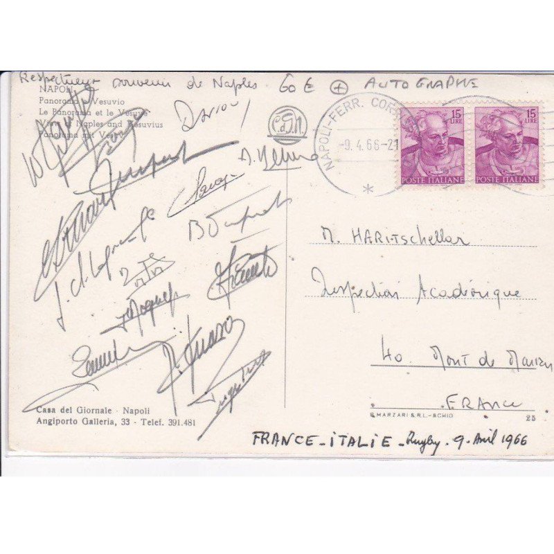 RUGBY: autographe, napoli, panorama de vesuvio - très bon état
