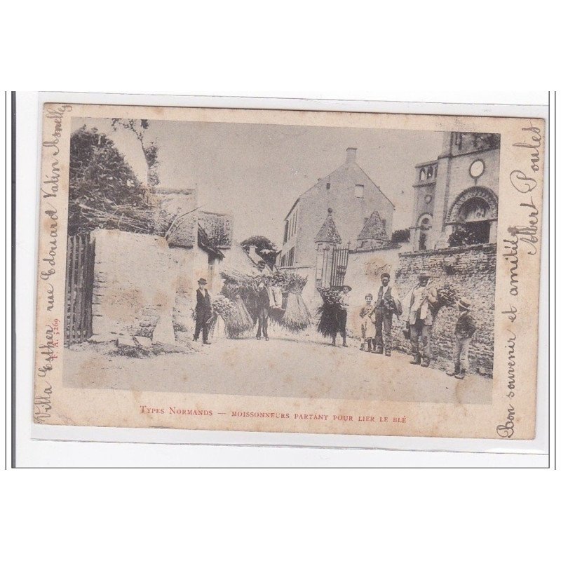 CALVADOS : moissonneurs partant pour lier le blé - etat