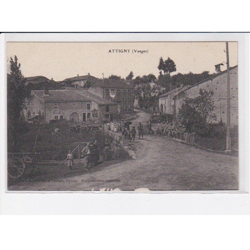 ATTIGNY: vue du village, petit pont, personnages - très bon état