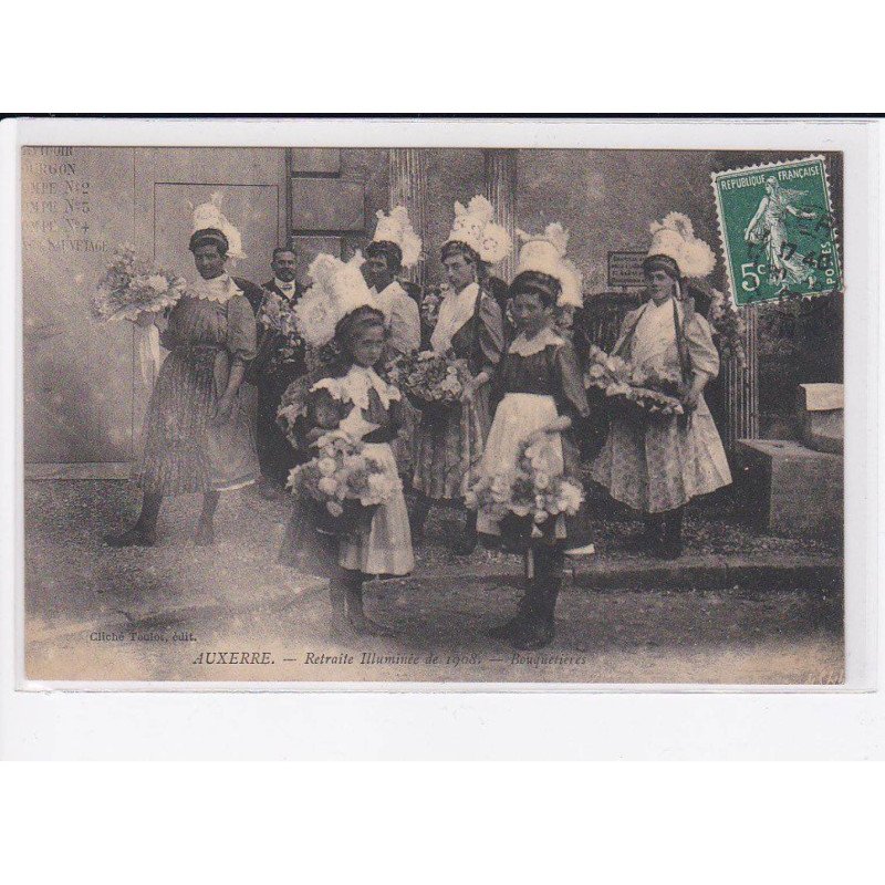 AUXERRE: retraite illuminée de 1908, bouquetières - très bon état