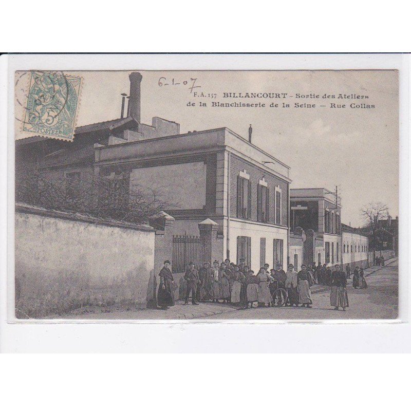BILLANCOURT: sortie des ateliers de la blanchisserie de la seine, rue collas - état