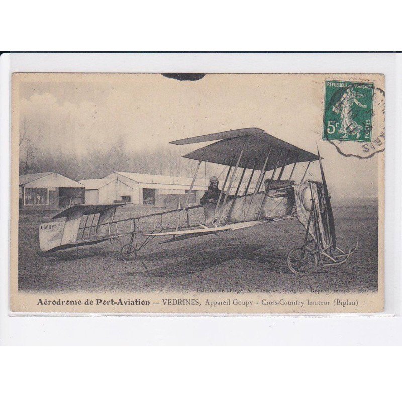 VEDRINES: aérodrome de port-aviation, appareil goupy, cross-country hauteur biplan - très bon état