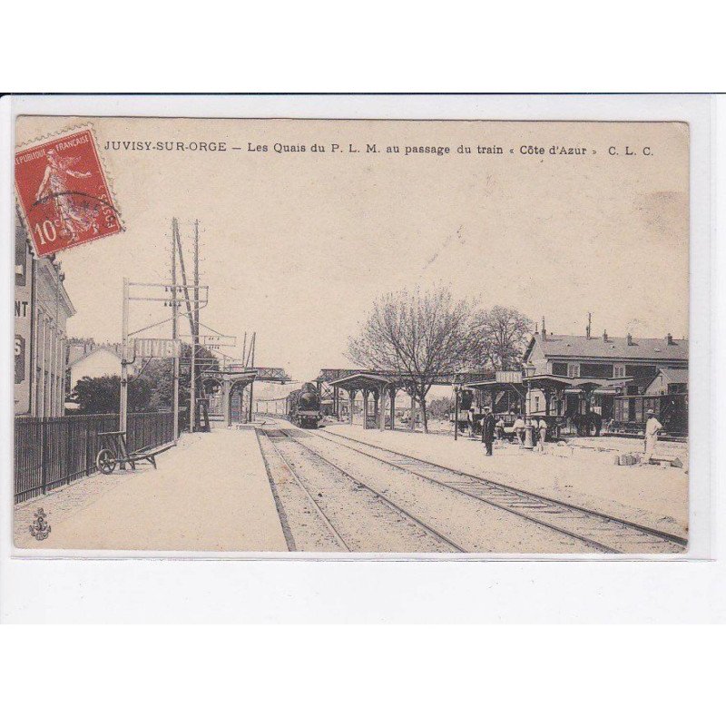 JUVISY-sur-ORGE: les quais du P.L.M. au passage du train "côte d'azur" - très bon état