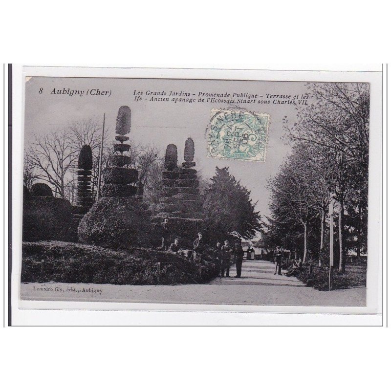 AUBIGNY : les grands jardins, promenade publique, terasse et les ifs, ancien apanage de l'ecossais stuart -tres bon etat