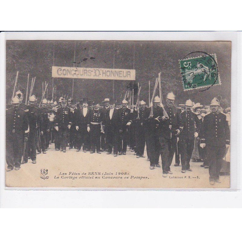 SENS: les fêtes de sens 1908, le cortège officiel au concours de pompes - très bon état