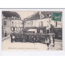 YERRES: rue de paris, la fanfare et les pompiers - très bon état