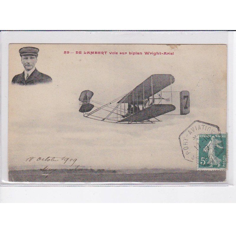 PORT-AVIATION: de lambert vole sur biplan wright-ariel - très bon état