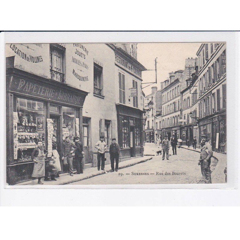 SURESNES: rue des bourets, éditeur de CPA, papeterie librairie, parfumerie jouets maroquinerie - très bon état