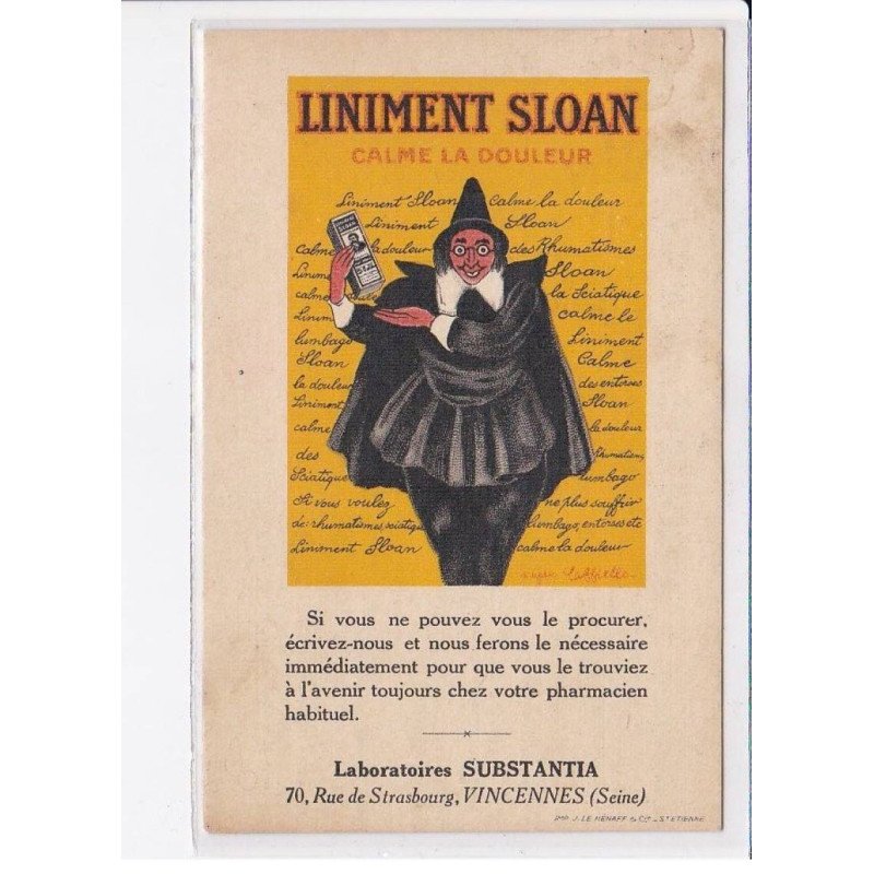 CAPPIELLO Leonetto - publicité pour le liniment SLOAN - laboratoires Substantia - bon état (timbre décollé)