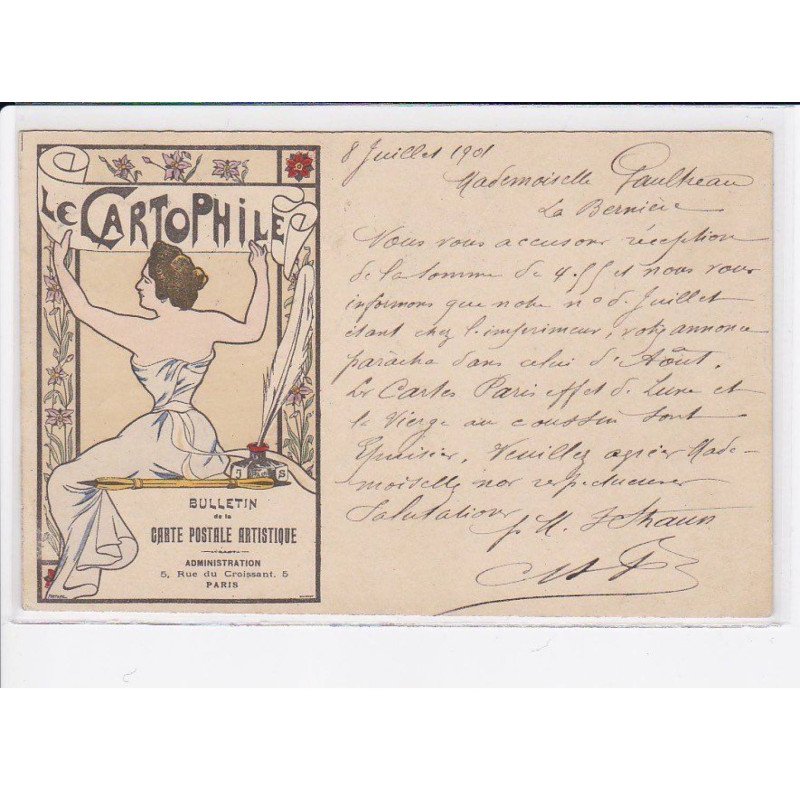 FONTANE Charles : carte postale de service pour "le Cartophile" (revue) avec autographe de l'auteur - très bon état