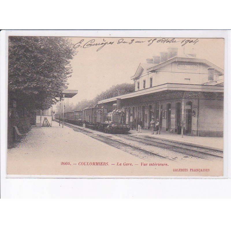 COULOMMIERS: la gare, vue intérieure, train - très bon état