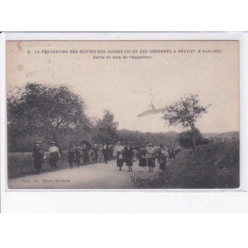 NEUVIZY: la fédération des oeuvres des jeunes filles des ardennes 1920 sortie du bois de l'apparition - très bon état