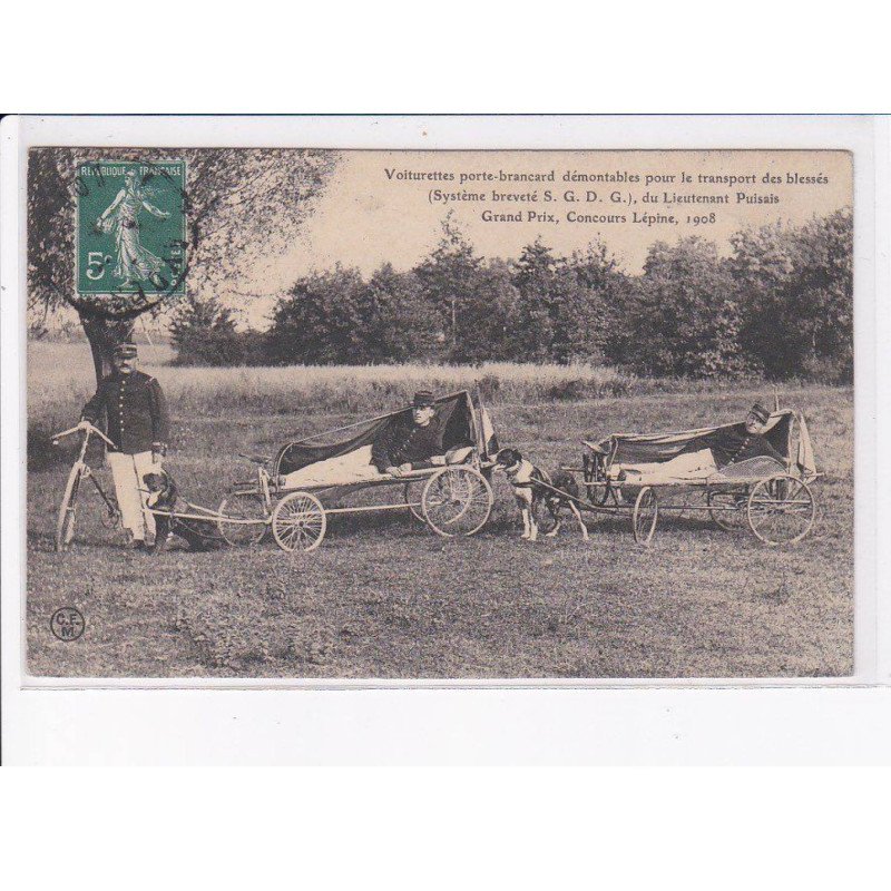 LOIRET: voiturettes porte-brancard démontables pour le transport des blessés, voiture à chien - très bon état