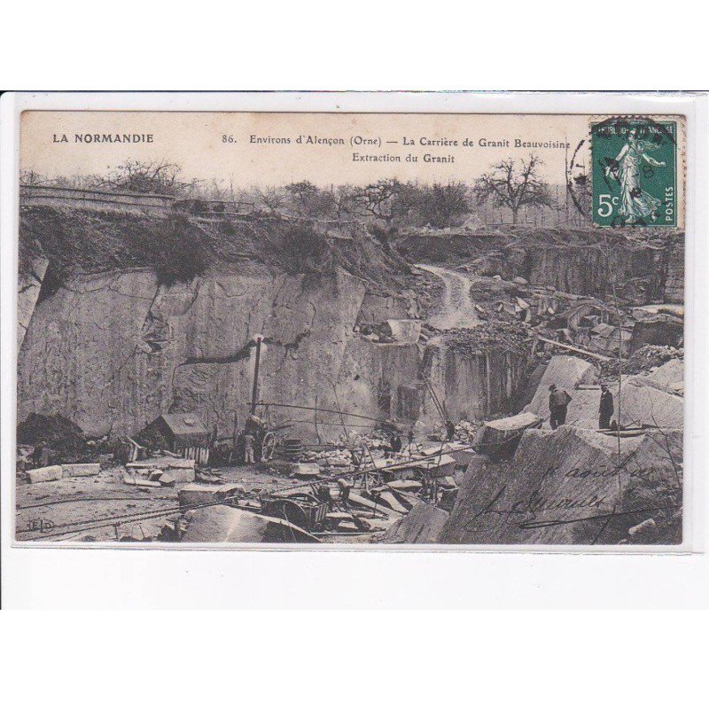 environs ALENCON: la carrière de granit beauvoisine, extraction du granit - très bon état