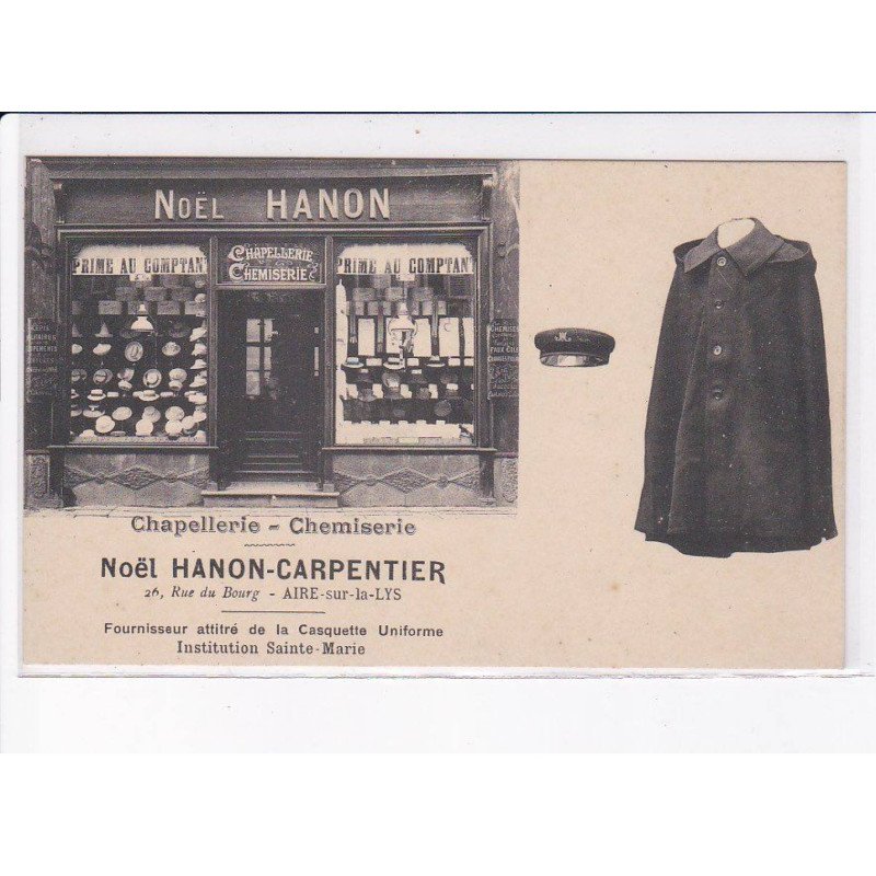 AIR-sur-la-LYS: noël hanon-carpentier, chapellerie chemiserie - très bon état