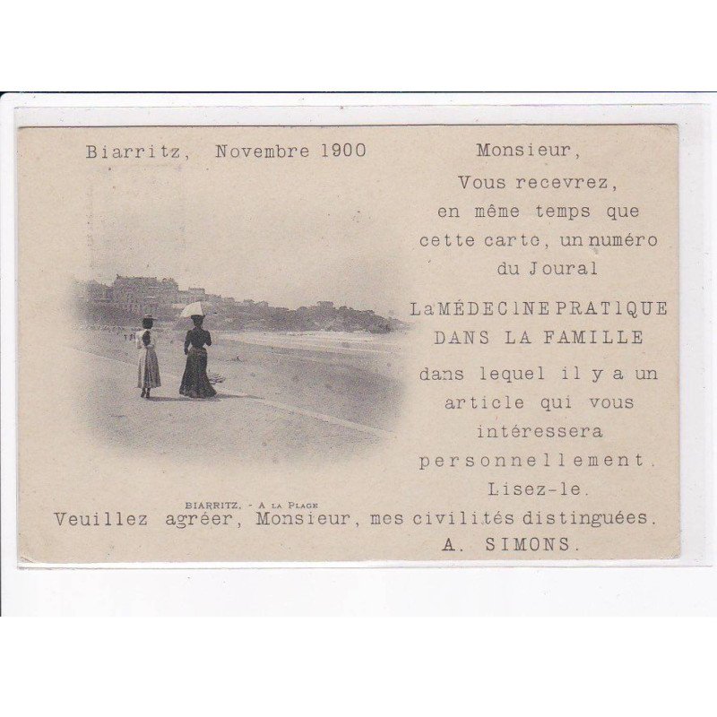 BIARRITZ: à la plage, novembre 1900 - très bon état