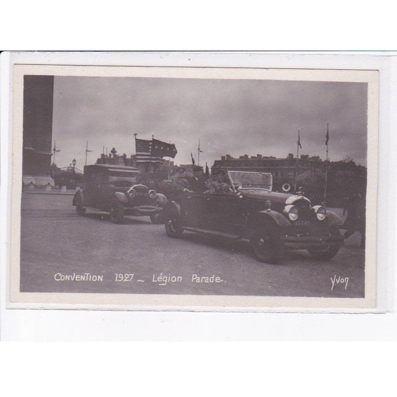 PARIS: convention 1927, légion parade, drapeau américain, automobiles - très bon état