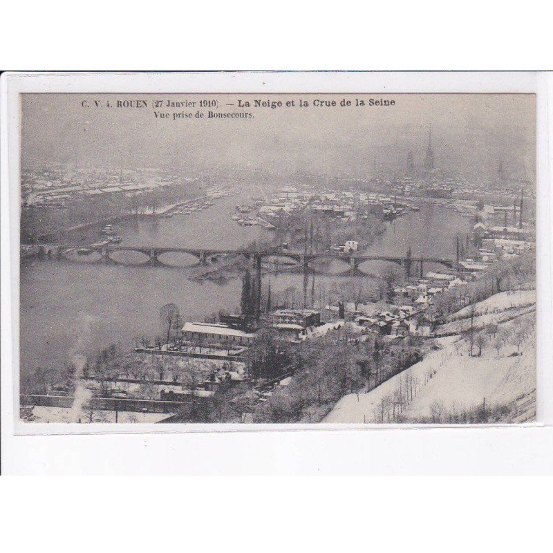 ROUEN: la neige et la crue de la seine, vue générale sur saint-sever - très bon état