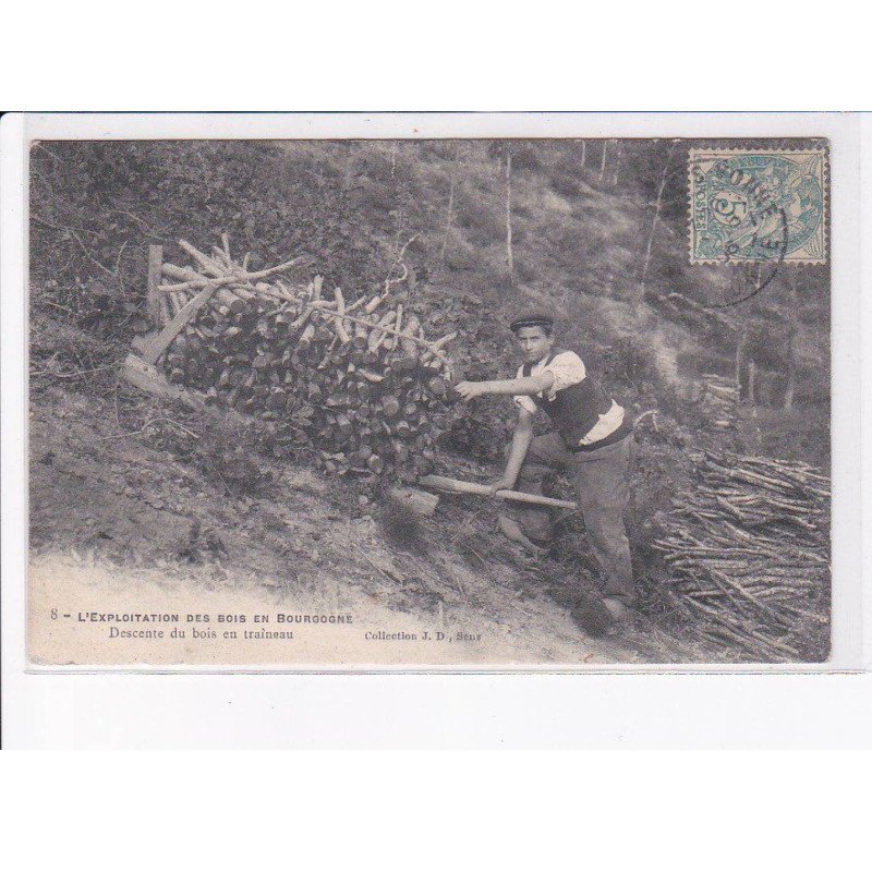 SENS: l'erxploitation des bois en bourgogne, descente du bois en traineau - très bon état
