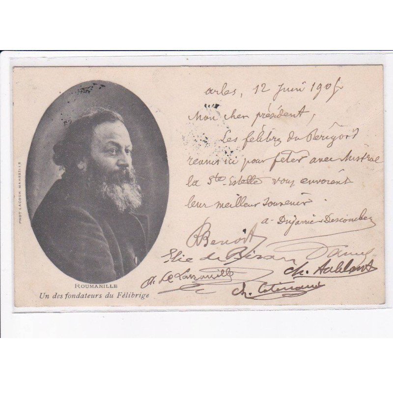 MARSEILLE: roumanille, un des fondateurs du félibrigen autographe - très bon état