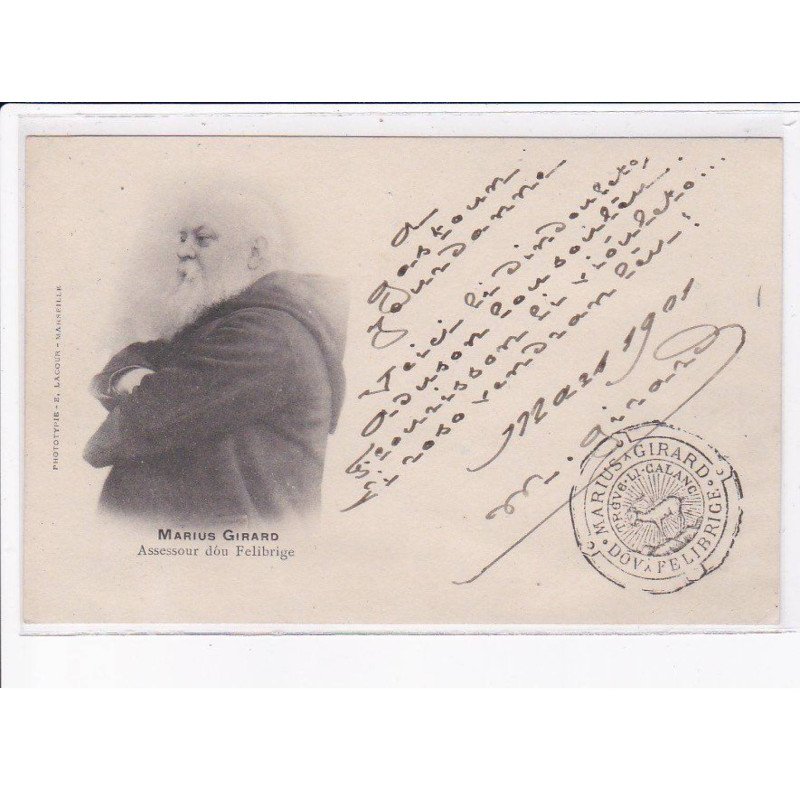MARSEILLE: Marius Girard, assessour dou felibrige, autographe - état
