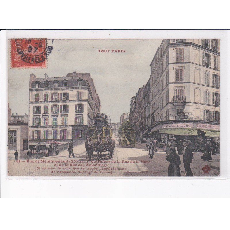 PARIS: 75020, omnibus, tout paris, rue de ménilmontant carrefour de la rue la mare et la rue des amandier- très bon état