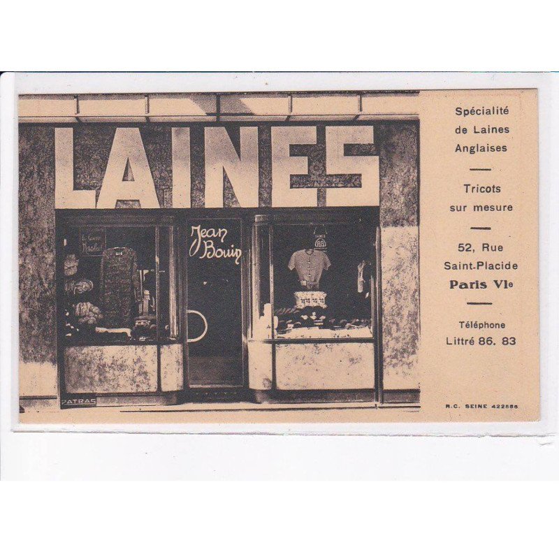 PARIS: 75006 la boutique de "laine" Laines, spécialité de laines anglaise, Jean Bouin - très bon état
