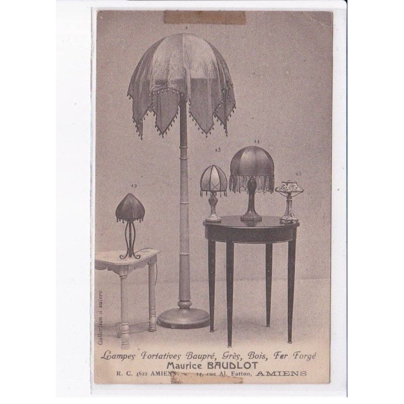 AMIENS: art déco, lampes portatives baupré, grès, bois, fer forgé Maurice Bauldot - état