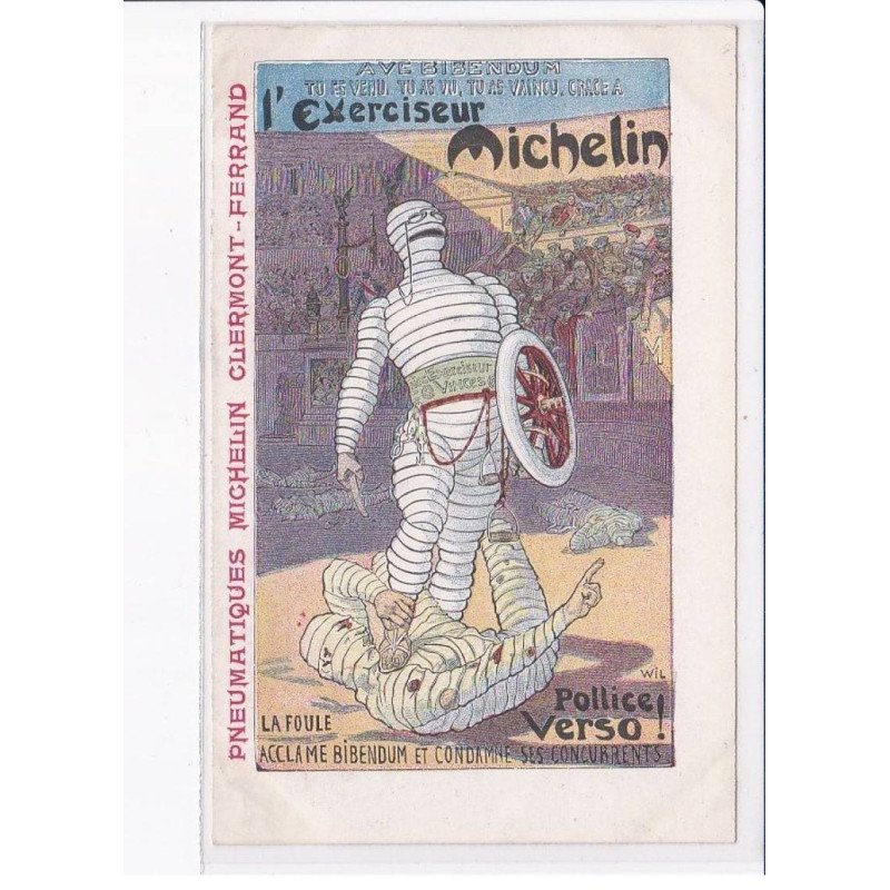 PUBLICITE pneu michelin, la foule acclame bibendum - très bon état