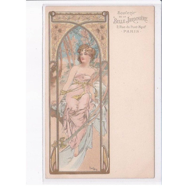 MUCHA Alphonse: Les Périodes du Jour - série de 4 CPA avec publicité "souvenir de la belle jardinière" - très bon état